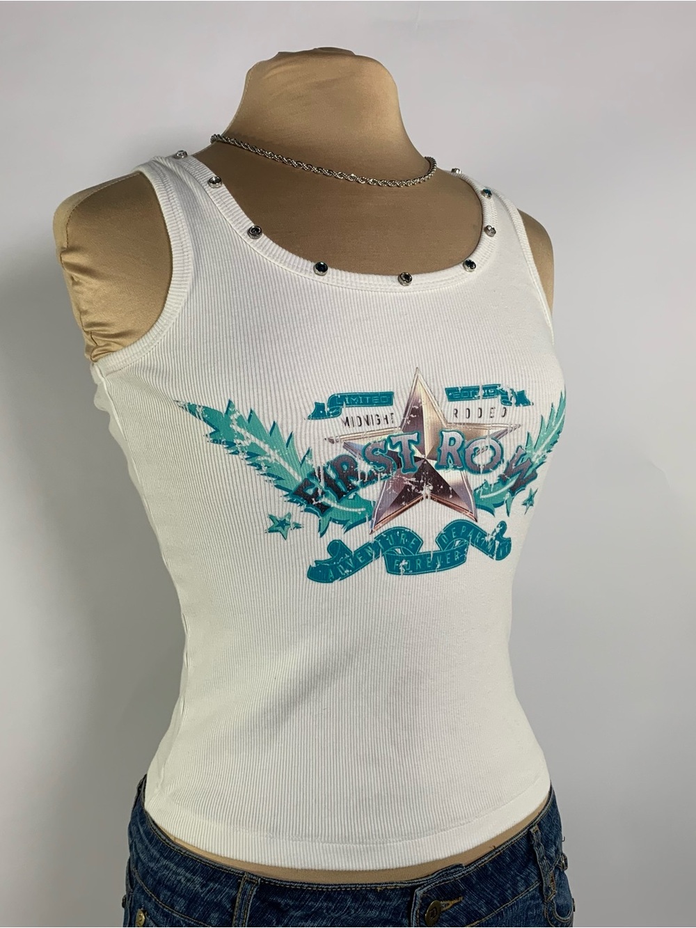 First Row Studded Graphic Ribbed Tank Top - Picture 2 of 8